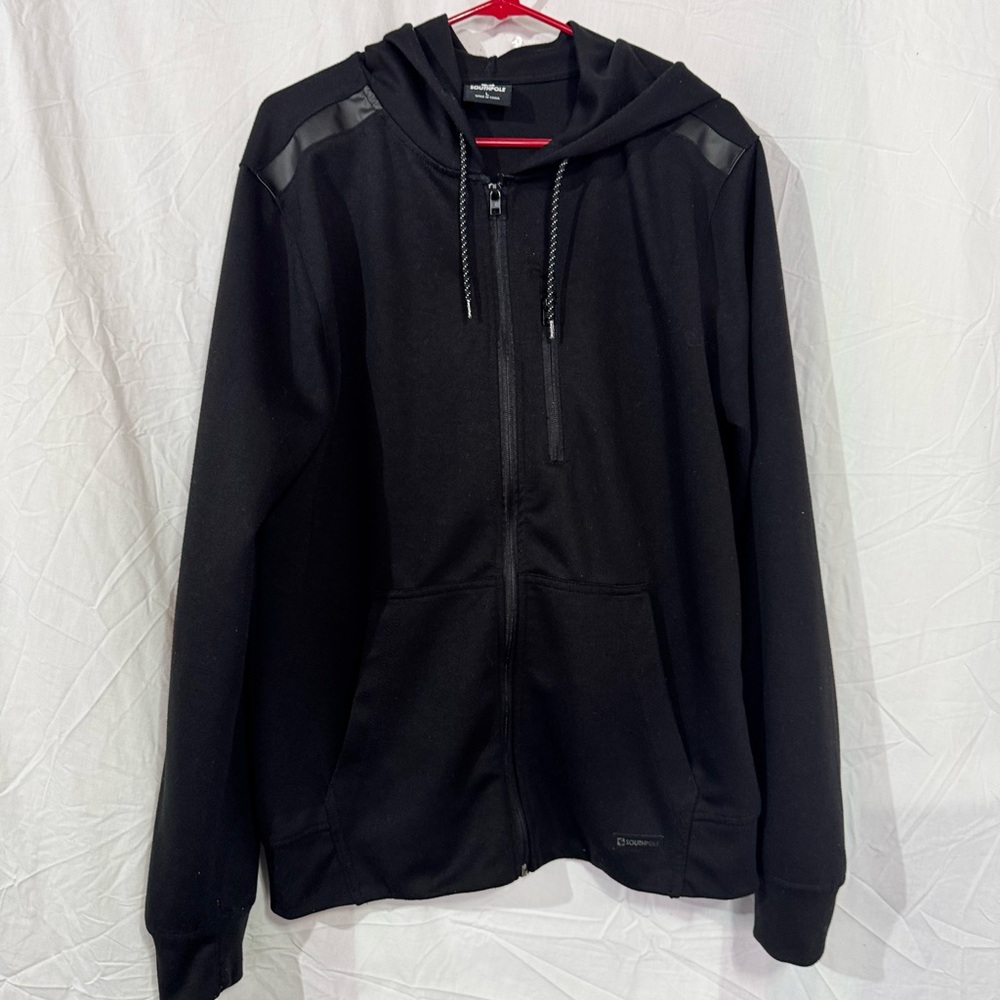 Men’s South Pole Black Full Zip Up Hoodie Vintage Sweatshirt Size L